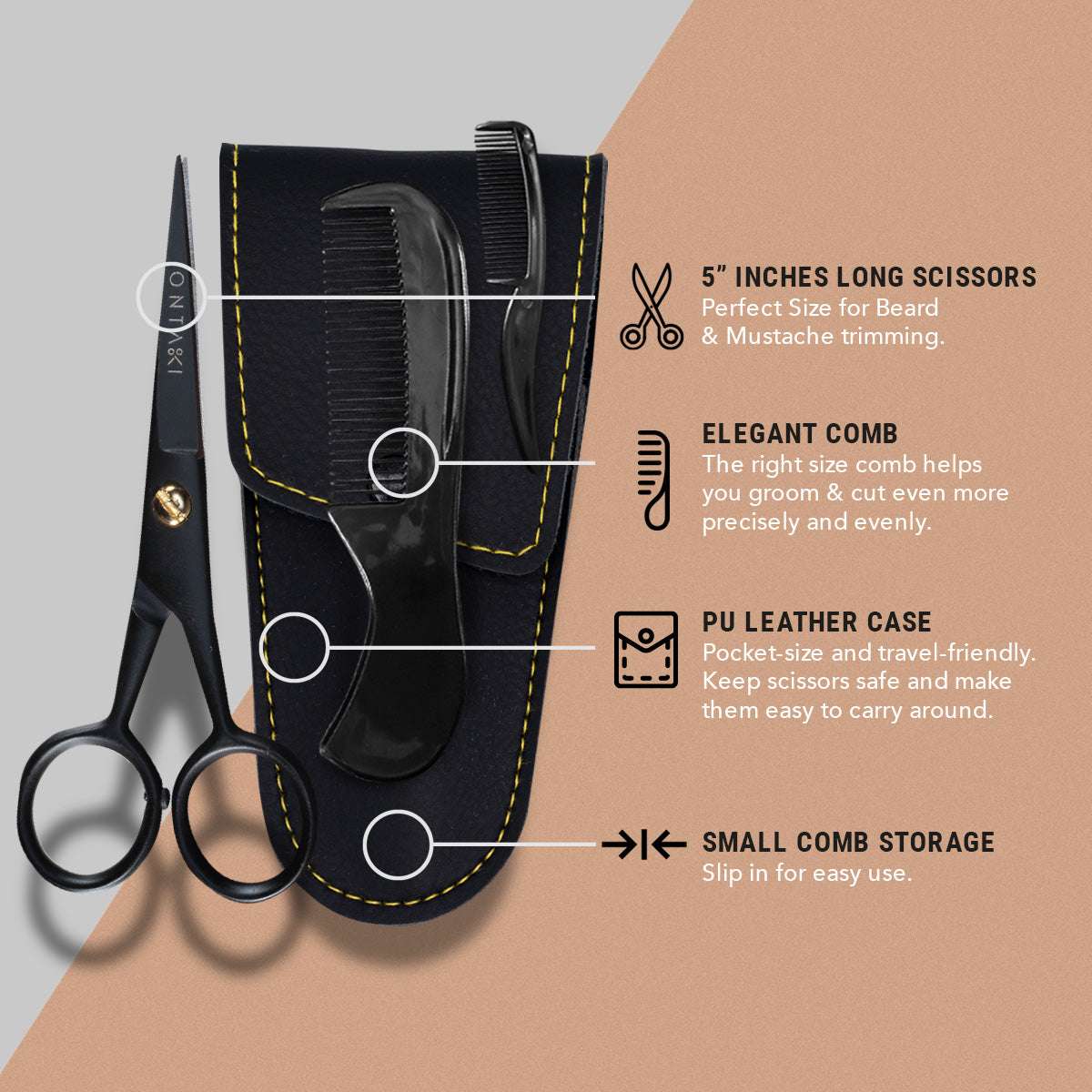 ONTAKI Professional German Steel Beard & Mustache Scissors (5")