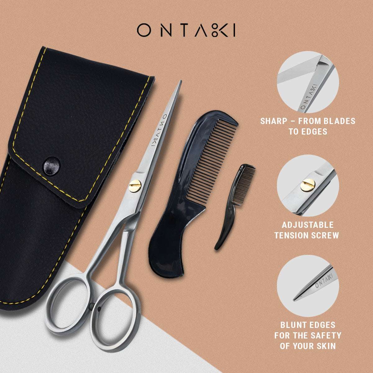 ONTAKI Professional German Steel Beard & Mustache Scissors (5")