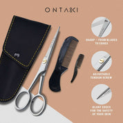 ONTAKI Professional German Steel Beard & Mustache Scissors (5")