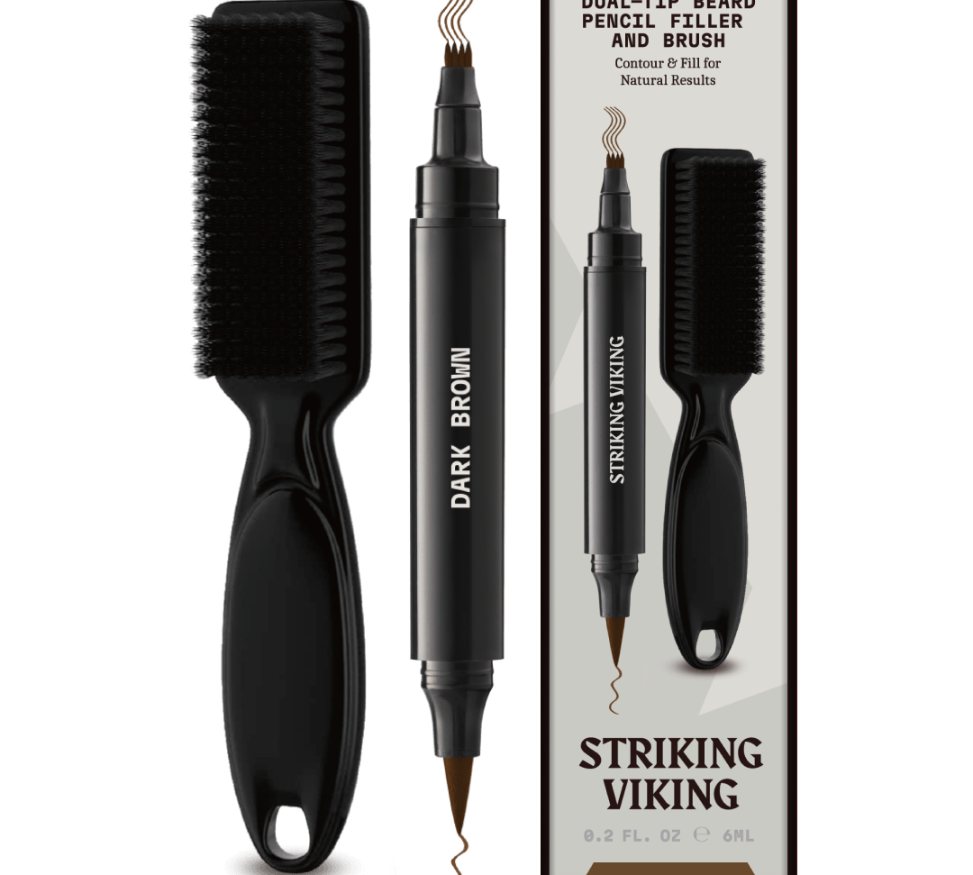 Beard Filler Pen - Dual Tip Pencil & Brush featuring black comb and dual-tip applicator for natural beard filling.
