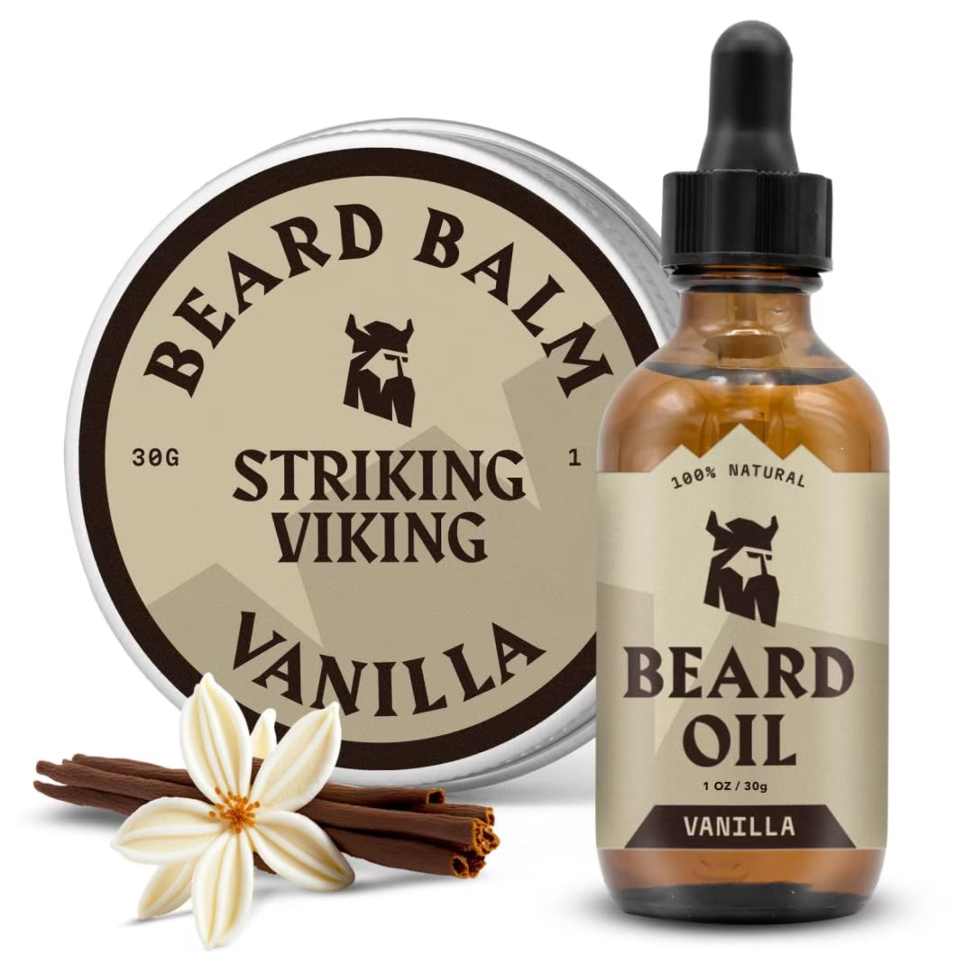 Striking Viking Vanilla Beard Oil & Balm Kit for Soft Healthy Beard Care for Men