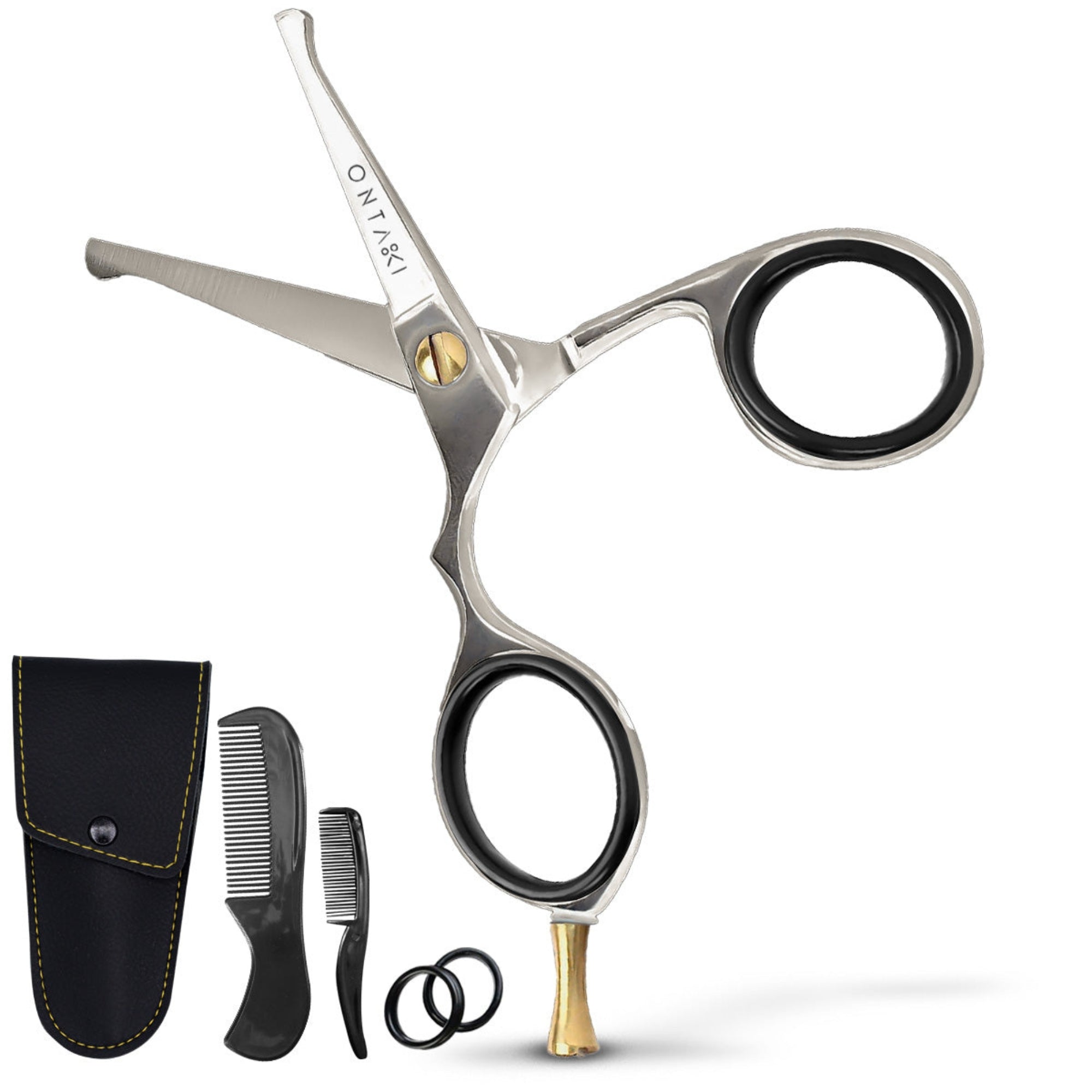 ONTAKI Japanese Steel Rounded Tip Beard & Mustache Scissors 4.2 Inch Grooming Kit
