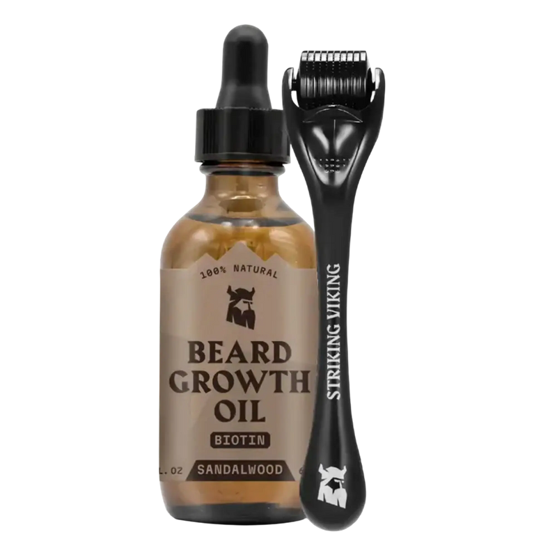 Kit para Crecimiento de Barba - Aceite de Biotina para Barba con Sándalo y Derma Roller
