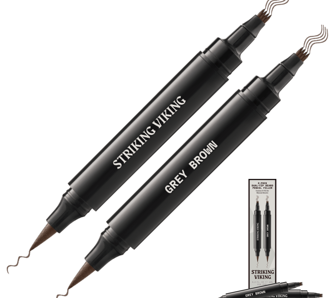 Beard Filler Pen - Dual Tip (2-pack) Striking Viking grey and brown dual-tip design for filling and defining beard gaps.