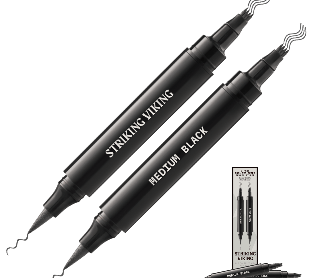 Beard Filler Pen - Dual Tip (2-pack) featuring Striking Viking medium black dual-tip pens for filling and defining beards.