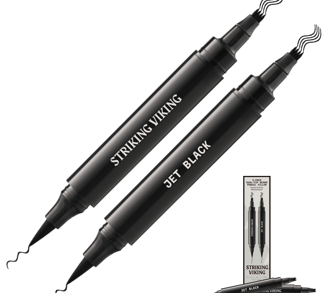 Beard Filler Pen - Dual Tip (2-pack) featuring Striking Viking Jet Black pens for easy beard filling and shaping.