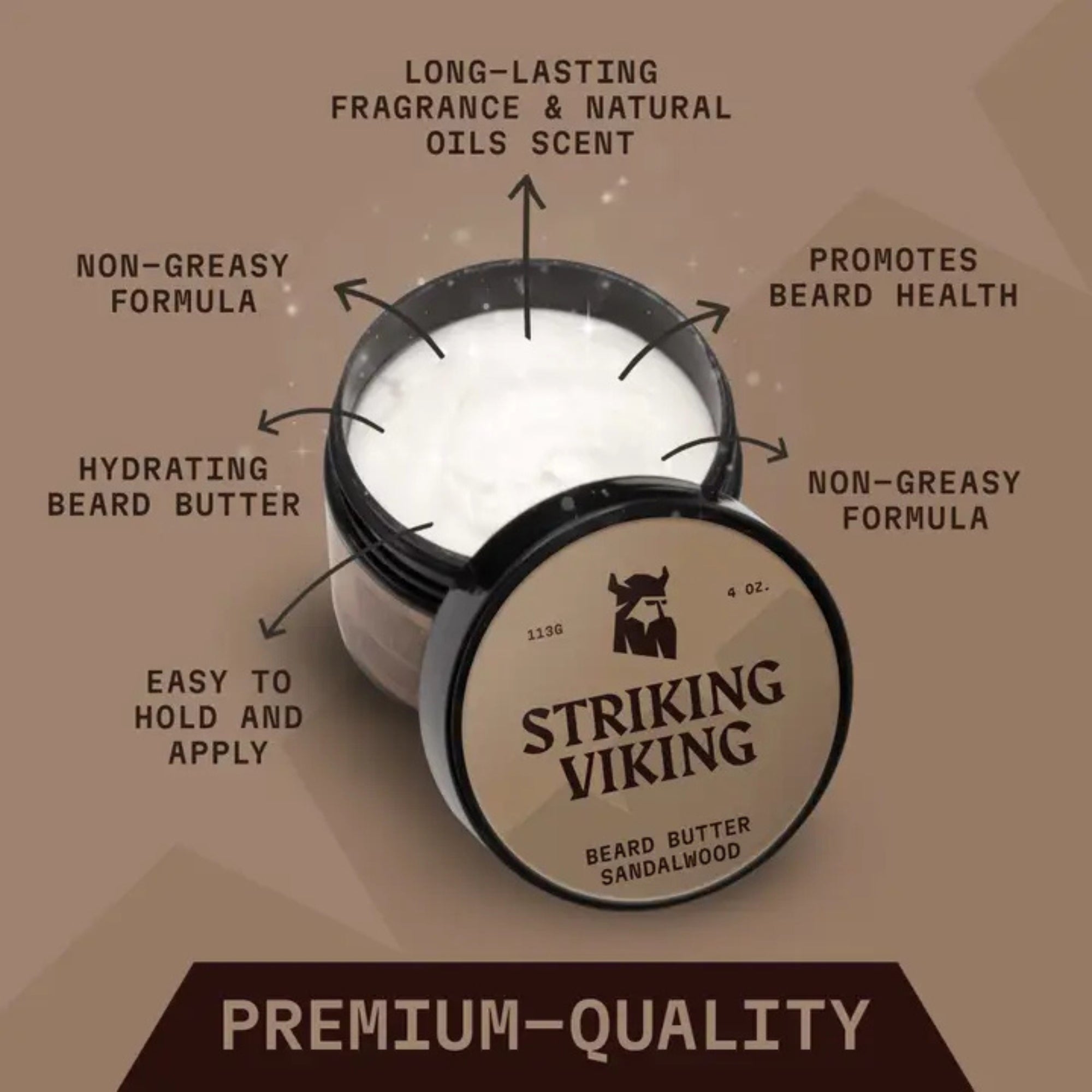 Striking Viking Sandalwood Beard Butter for Soft Hydrated & Healthy Beard Care for Men