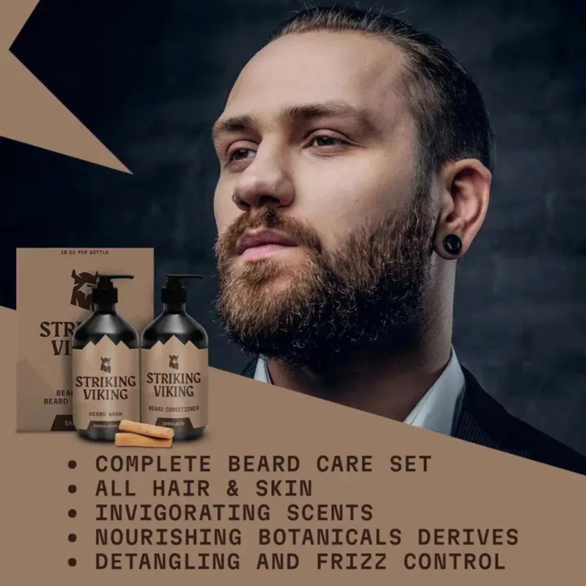Striking Viking Sandalwood Beard Shampoo & Conditioner Set – Hydrating Beard Care for Men