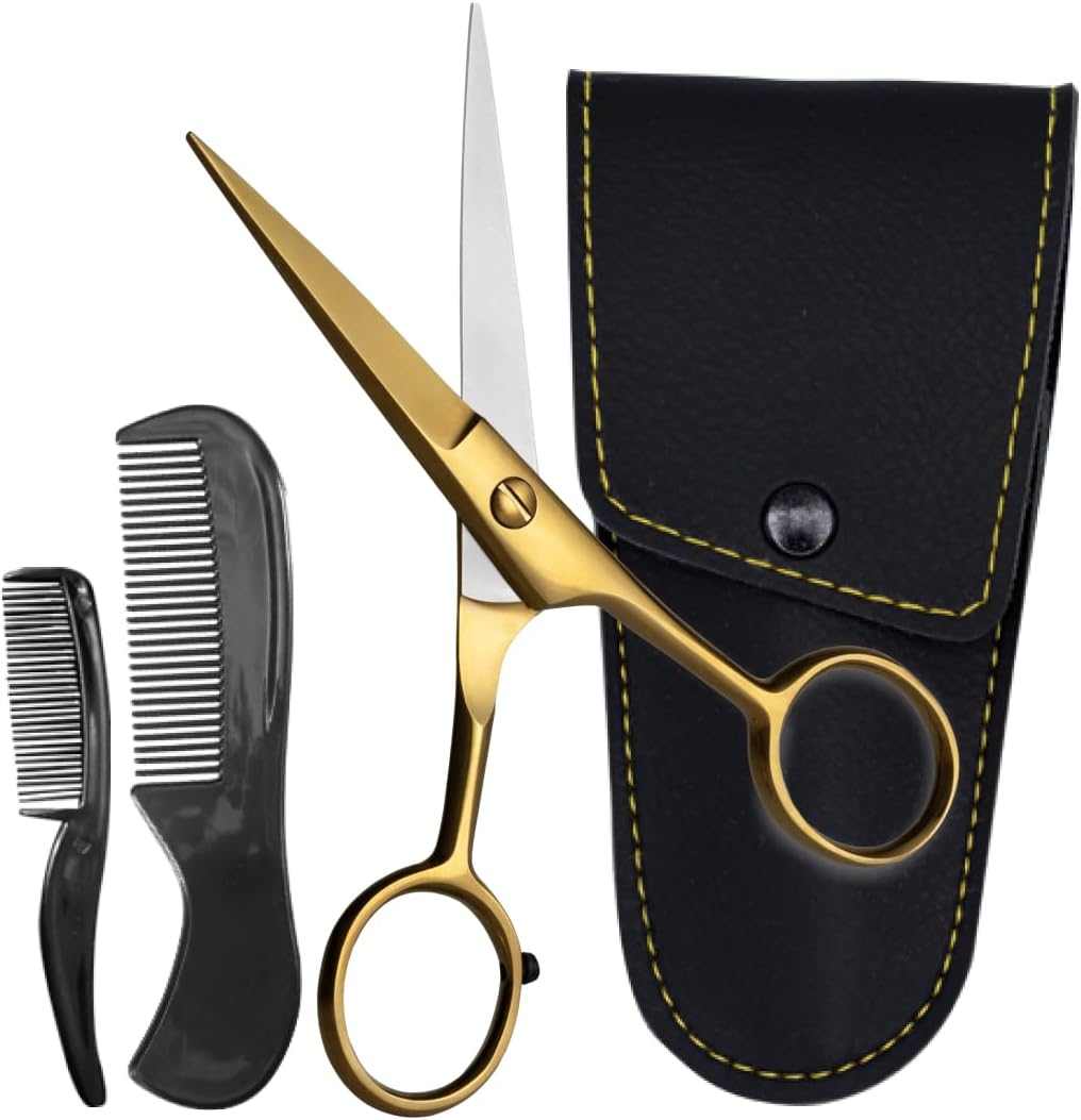 ONTAKI Professional German Steel Beard & Mustache Scissors (5")