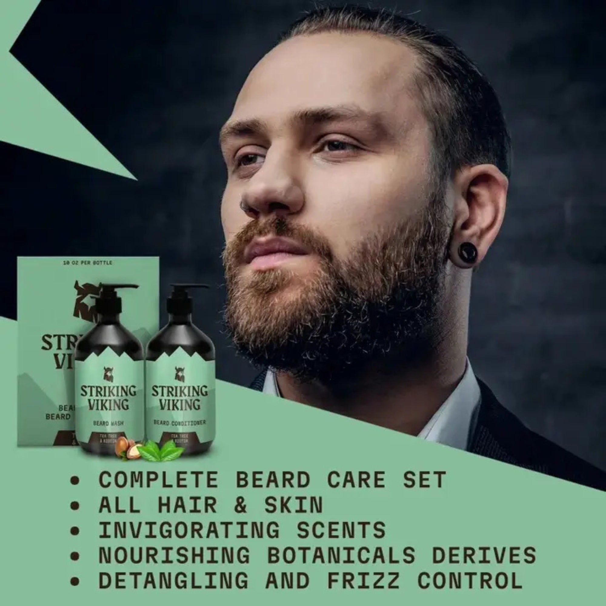 Striking Viking Tea Tree & Biotin Beard Shampoo & Conditioner Set for Healthy Beard Care
