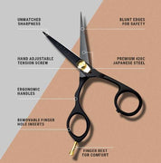 ONTAKI Japanese Steel Beard & Mustache Right & Left Handed Scissors (5.5")