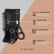 ONTAKI Japanese Steel Beard & Mustache Right & Left Handed Scissors (5.5")