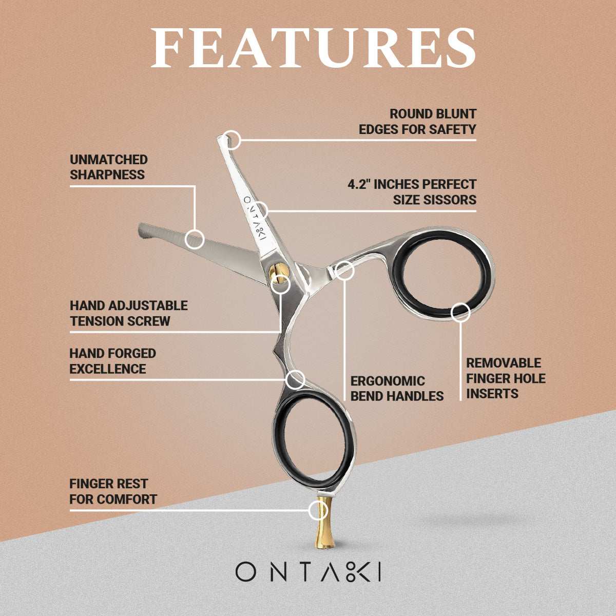 ONTAKI Japanese Steel Rounded-Tip Beard & Mustache Scissors (4.2")