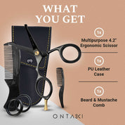 ONTAKI Japanese Steel Rounded-Tip Beard & Mustache Scissors (4.2")