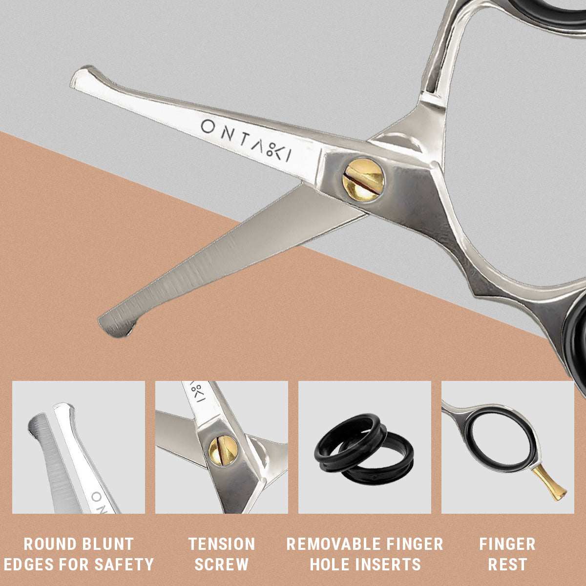 ONTAKI Japanese Steel Rounded-Tip Beard & Mustache Scissors (4.2")