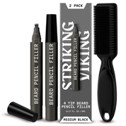 Beard pen 2 pack with brush, 4-tip applicator, medium black color.
