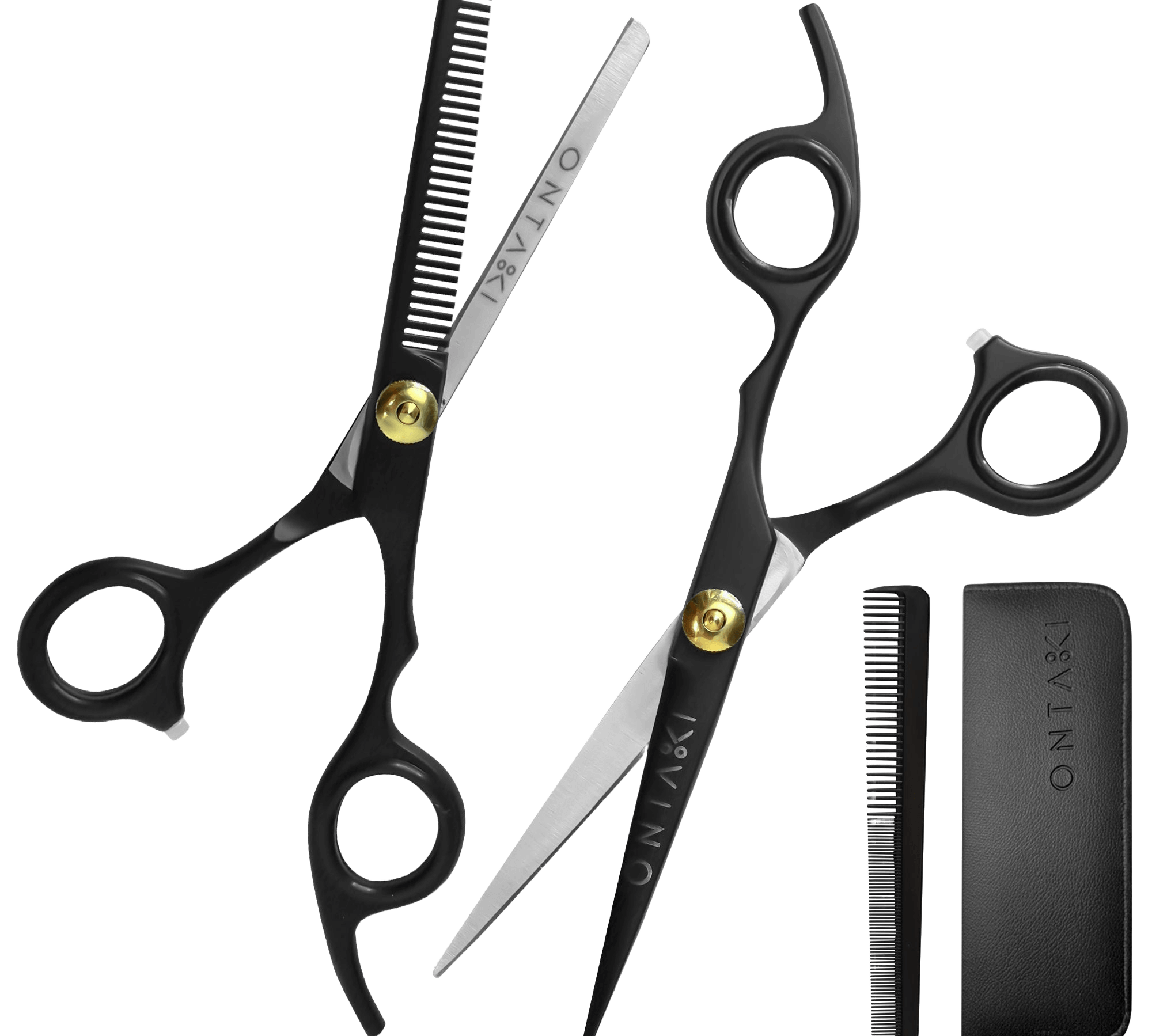 ONTIAKI Hair Thinning Shears Kit with scissors, razor comb, and styling combs for precise haircuts and texturizing