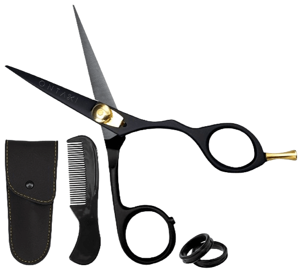 ONTAKI Japanese Steel Beard and Mustache Scissors grooming kit with comb and leather pouch