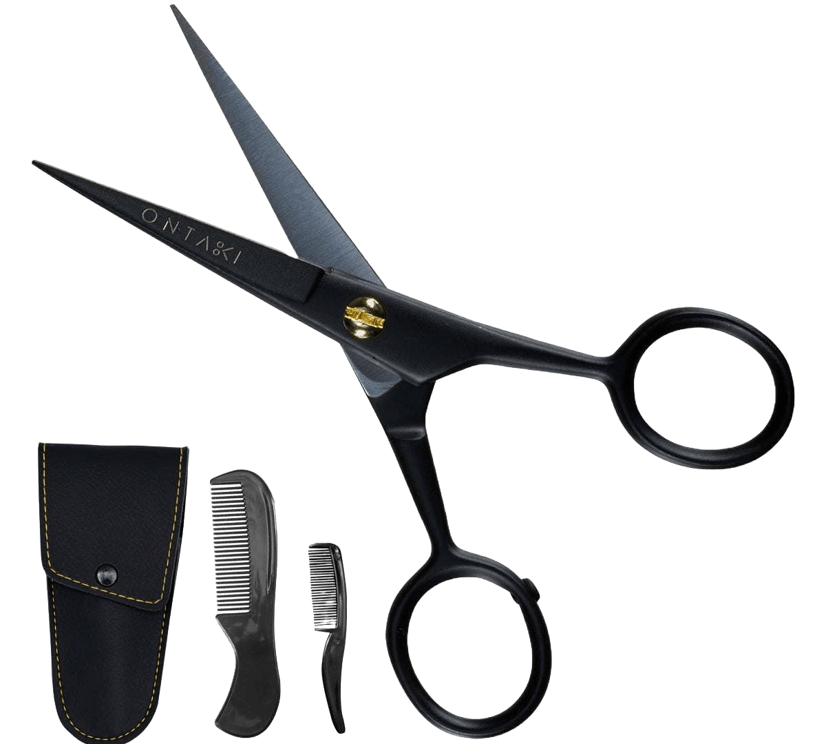 ONTAKI Professional German Steel Beard and Mustache Scissors grooming kit with combs and case