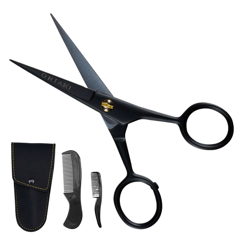 ONTAKI Professional German Steel Beard and Mustache Scissors grooming kit with combs and case