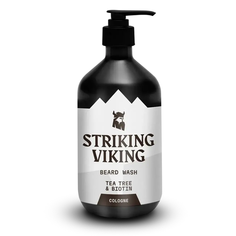 Striking Viking Beard Wash Cologne with Tea Tree and Biotin bottle.