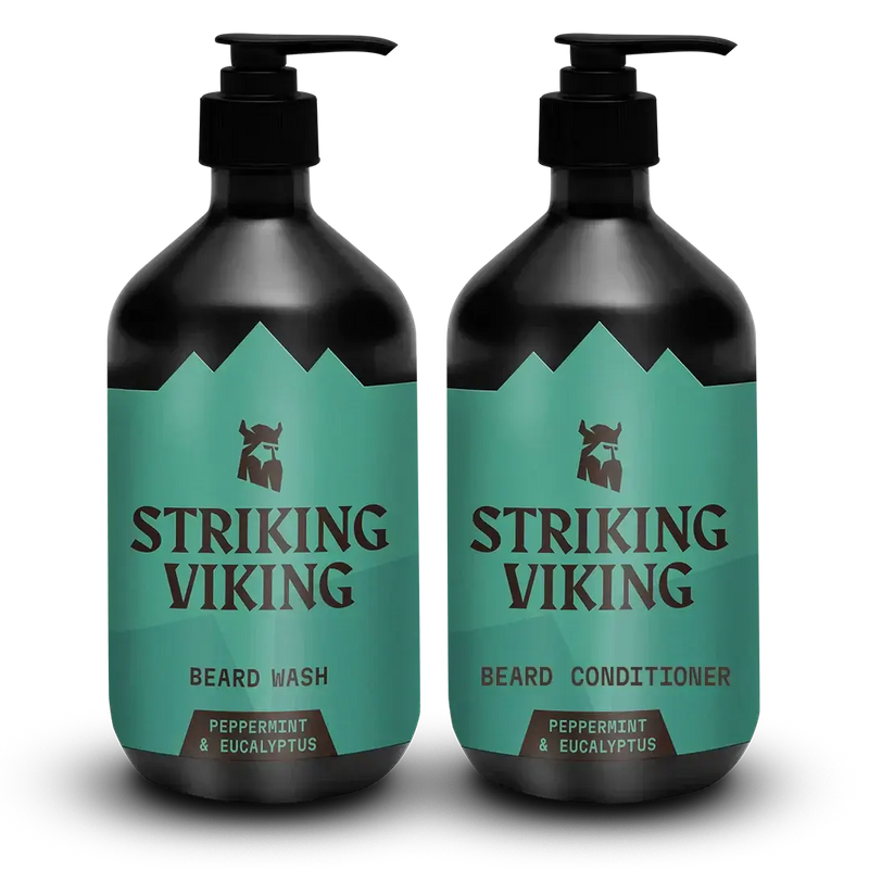 Striking Viking Beard Wash & Conditioner Set with Peppermint & Eucalyptus Fragrance.