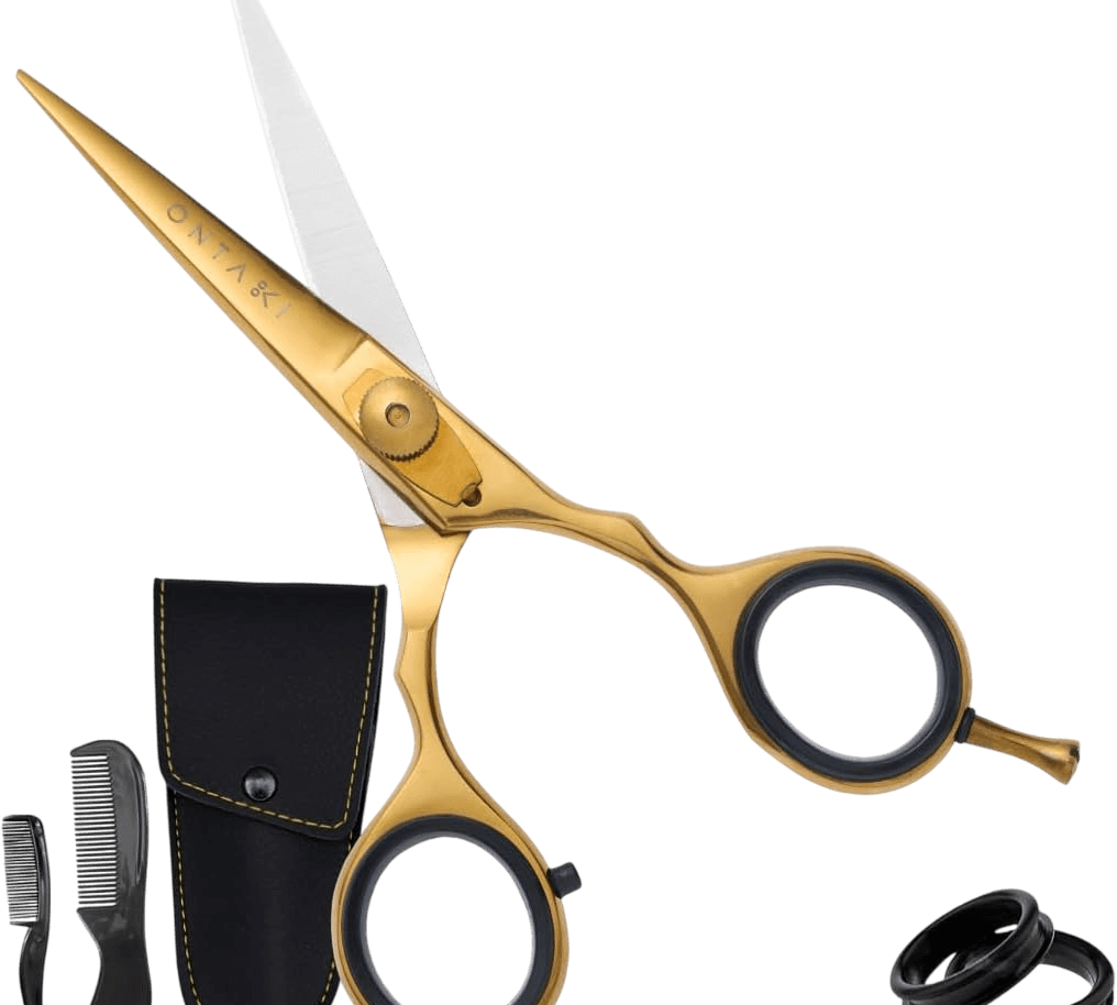 Premium Japanese steel 5.5-inch beard and hair scissors in gold with ergonomic design and sharp blades